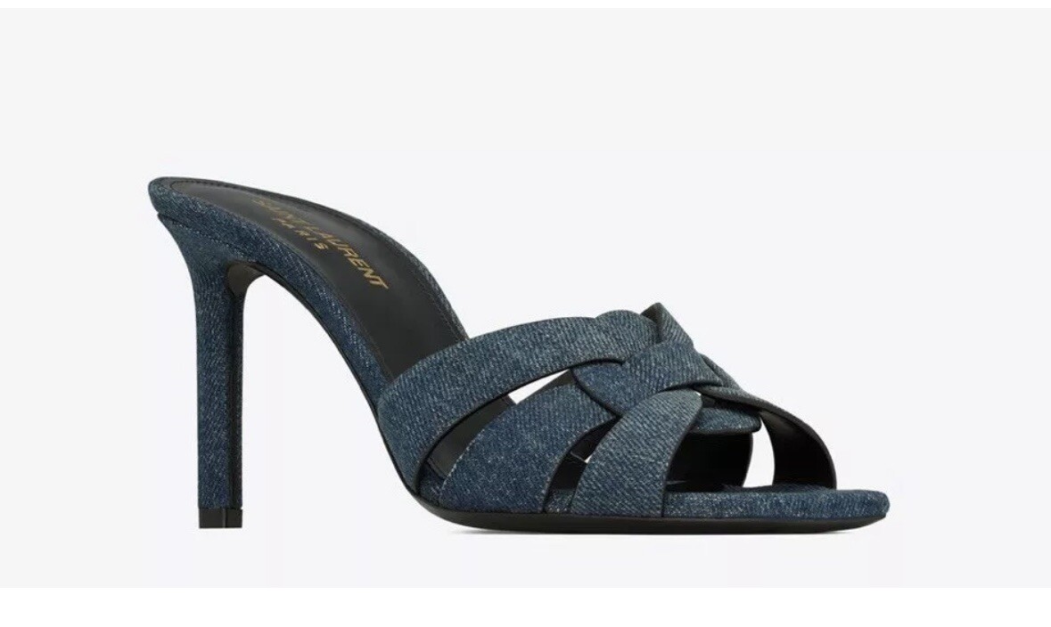 Saint Laurent sandalo omaggio in denim taglia 38 5 8 US