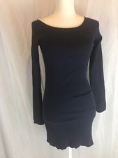Wet Seal Ribbed Knit Long Sleeve Blue Stretch Mini Dress Size M