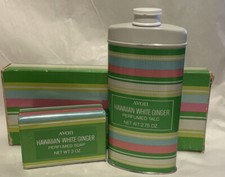Avon Hawaiian White Ginger Vintage Fragranced Soap Perfumed Talc Set Box Wear