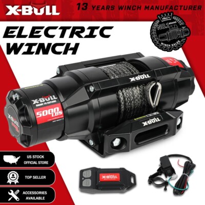 X-BULL Electric Winch 5000lbs ATV Winch 12V Synthetic Rope Trailer UTV BOAT