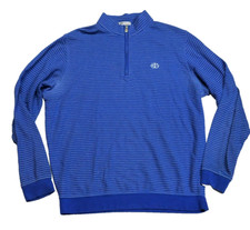 Peter Millar Crown Sport 1/4 Zip Blue White Striped Sweat Shirt Men's Medium