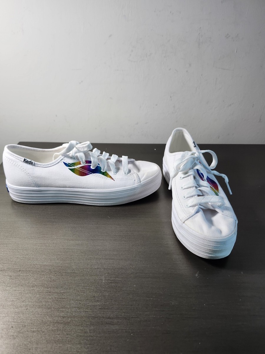 KEDS Triple Kick Dream Foam White Canvas Rainbow Wave Stripe Sneakers Sz 8M  NWOB