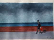 PEINTURE MODERNE SIGNÉE A. BLANC 1981 GOUACHE AUGUSTE BLANC ?? 27x14 Cm