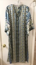 Oscar de la Renta Satin Maxi Dress Kaftan Relaxed Style M Floral Front Zip Slits