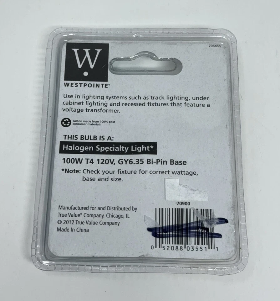 Westpointe 100 Watt Clear Specialty T4 Light Bulb 2000hr 120V GY6.35 BiPin 70900 - Image 2 of 2