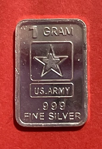 1 Gram Solid Silver US Army Logo Ingot! Fine .999 Pure Silver!