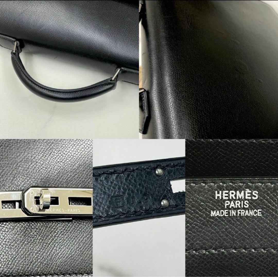Hermes Kelly Depeche 38 Black Leather Business Bag Engraved Lock
