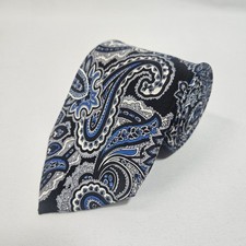 Crofts  Barrow Mens Paisley Silk Necktie Black Blue Silver Formal Tie