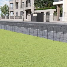 10x Black Wrought Iron Garden Fence Panels 12.6"x16.5" - Cloverleaf Design 