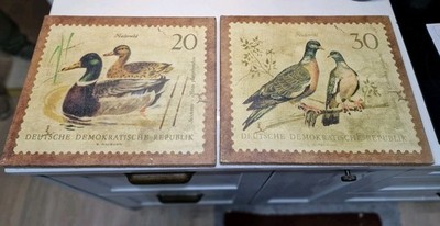 Vintage Wildvogel Stempel Original Gemälde auf Jute Leinwand rustikal Wandbild Shabby Chic