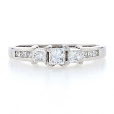 White Gold Diamond Three-Stone Engagement Ring - 14k Princess Cut 1.00ctw