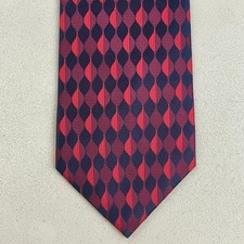 Vintage Jacquard Art Deco Silk Tie 1990s Geometric Pattern Necktie Navy Blue/Red