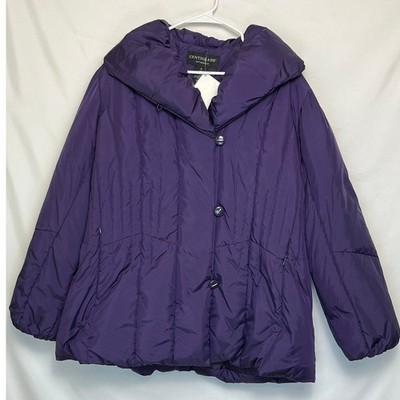 Centigrade Winter Coat Women 1X Purple Long Sleeve Zip Button Front Jacket NWT 