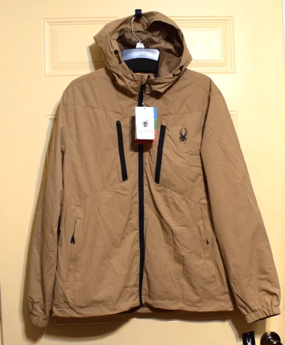 Spyder Windbreaker Water Resist Hooded Coat Men's M Khaki NWT Msrp $149 - product listing photo