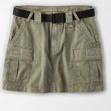 Y2K American Eagle Buckle Belted Utility Cargo Mini Skirt Size 0 Green Gorpcore