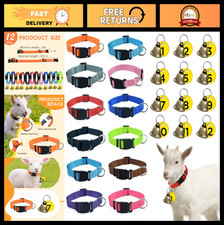12-Pack Adjustable Goat Collars with Bells  Tags - Nylon Grazing Collars for Fa