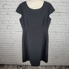 Tahari Black Pinstriped Short Cap Sleeve Lined Sheath Dress Size 14P