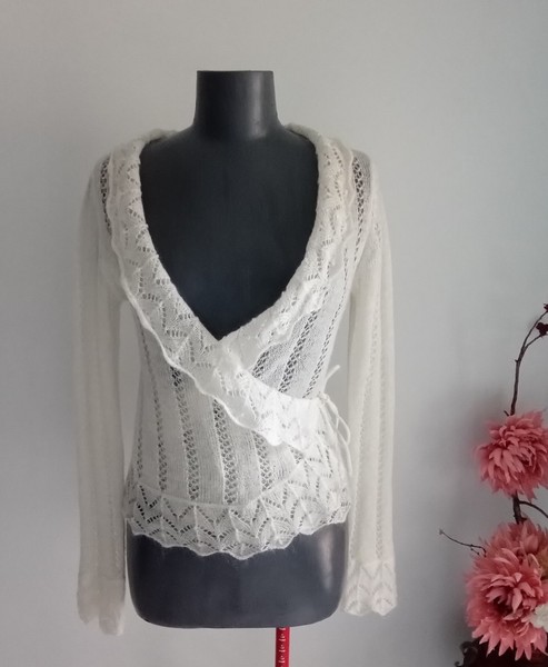 H&M, Beautiful, White, Soft,Ramie/Mohair, Cardigan,Size,S