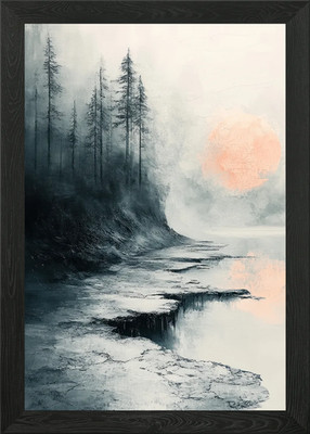 Nebelwald See Sonnenaufgang Gemälde gerahmt Wandbild Poster Leinwanddruck Bild