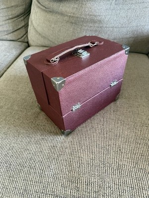 Vintage Makeup Case Jewelry Box Cosmetic Organizer with 3 Tiers/shelves-Mauve