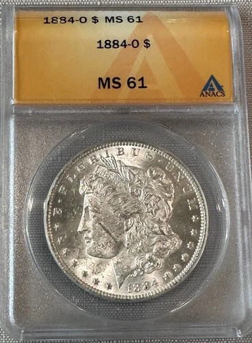 1884-O Morgan Silver Dollar certified ANACS MS-61 Rating - Great Luster