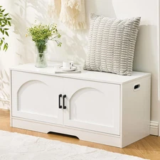 Storage Bench, 39.4" Shoe Bench with Storage, 2 Tier Entryway Bench with 2 Doors