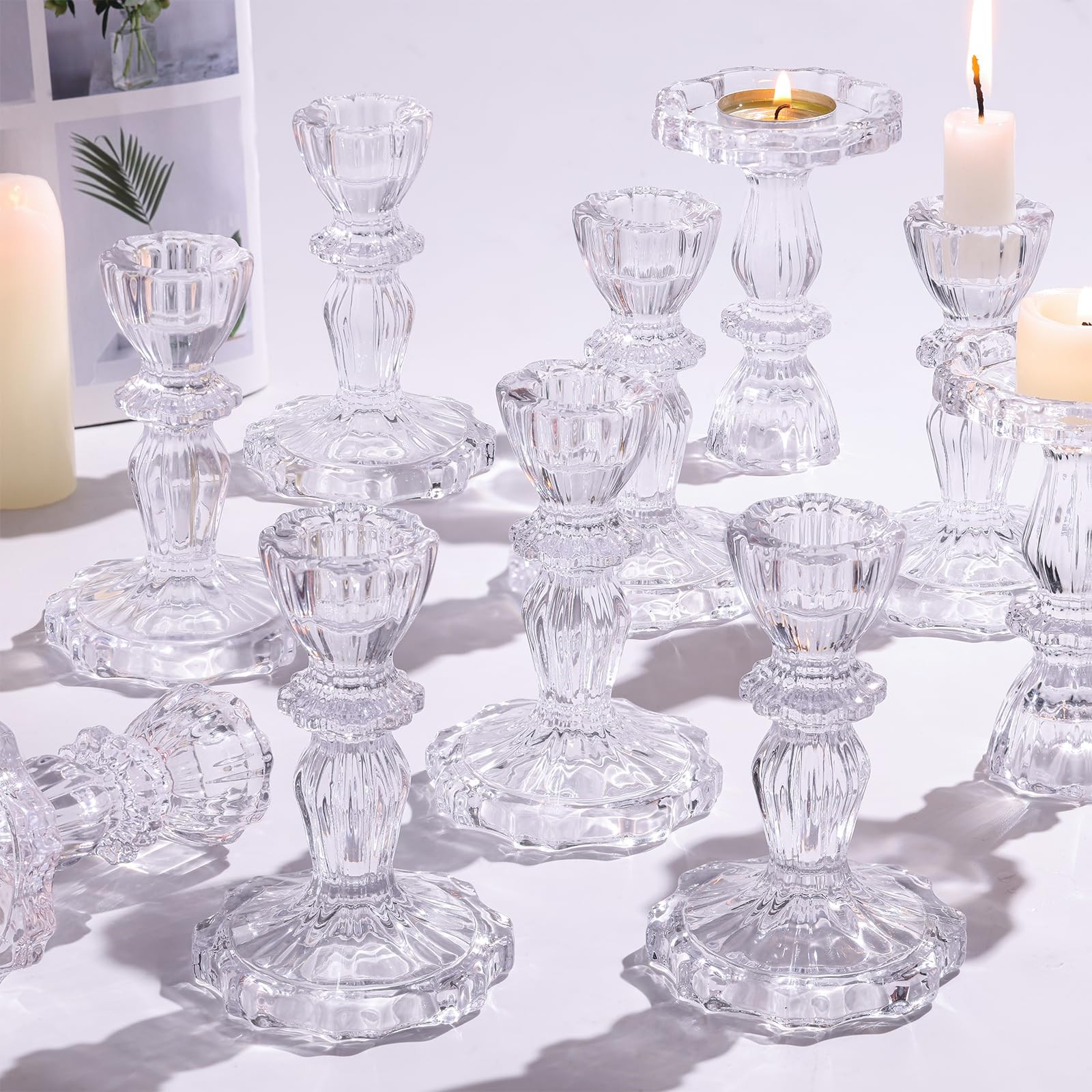 S, Candlestick Holders, Glass Candle Holder - Vintag...