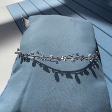 White Gold Tone Rhinestone  Pearl Bridal Headband