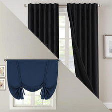 100 Blackout Tie-Up Curtains with Black Liner - Elegant Bundle