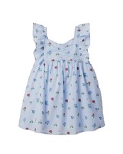 NWT Janie And Jack Girls Floral Ruffle Dress Blue Fully Lined 100 Cotton Sz 10