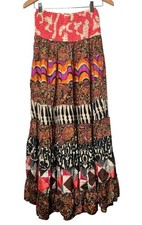 Recycled Silk Blend Floral Patchwork Tiered Ruffle Skirt Free Sz Gypsy Boho