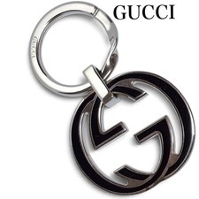 GUCCI Gucci Key Ring Keychain Interlocking Black  Silver