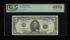 DBR 1995 $5 FRN Atlanta Fr. 1984-F PCGS 45 PPQ Serial F04251893A