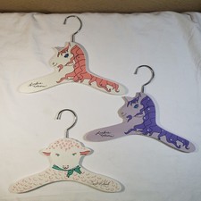 Vtg Hand Painted Wooden Children  s Hangers Pet Mates Unicorn Lamb Lot Of 3 READ