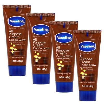 Vaseline All Purpose Cream Cocoa Glow, with Pure Cocoa Butter, 4-Pack, 1.41 FLO