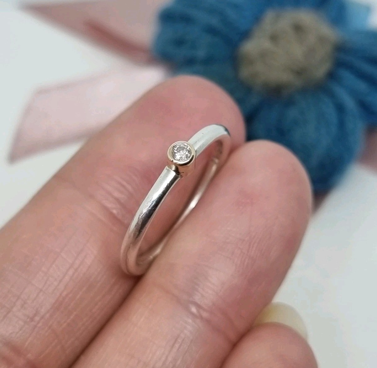 Genuine Pandora Silver 14K Gold Morning Star Ring Diamond