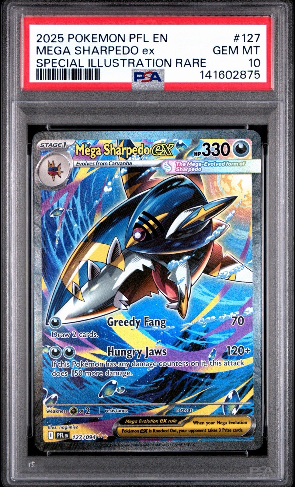 2025 POKEMON PFL EN PHANTASMAL FLAMES 127 MEGA SHARPEDO EX SIR PSA 10
