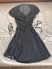 Brandy Melville Navy Blue Floral Wrap Dress One Size (Approx. Size S)