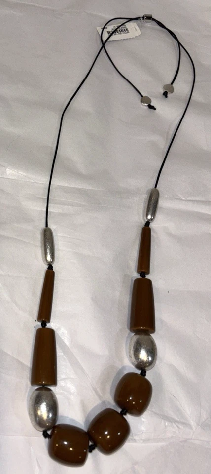 Collar J. Jill Declaración Metálico Plata Marrón Cuentas Ajustable Nuevo Con Etiquetas Foto 2 de 4
