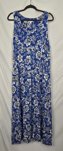 J. Jill Blue Floral Beachy Coastal Maxi Dress Sleeveless Tiered sz XL Tall