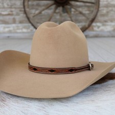 Brown Tooled Diamond Pattern Leather Hat Band