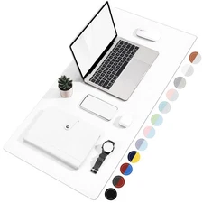 White Silver Desk Pad 32x16, Dual Sided Large Desk Mat, Waterproof Blotter Pad