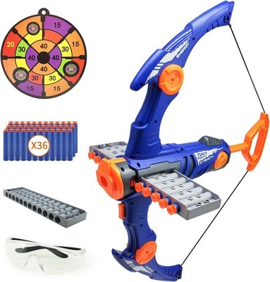 Toy Bow and Arrow for Nerf Gun Bullets, 12-Dart Clip Shot Foam Medium, Blue