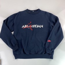 Vtg Nike Air Jordan Sweater Mens L Black Crewneck Sweatshirt Made USA 90s OG