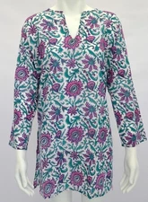 Lightweight Cotton Tunic  Cacti floral print in green and pink Women’s XL EUC