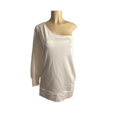 Women XS Free People One Shoulder White Mini Dress Stretch Long Sleeve Tunic
