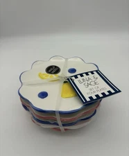 Lemon Hand Painted Appetizer Dessert Plates Set 4 Luna & Sage Designer 6” Round