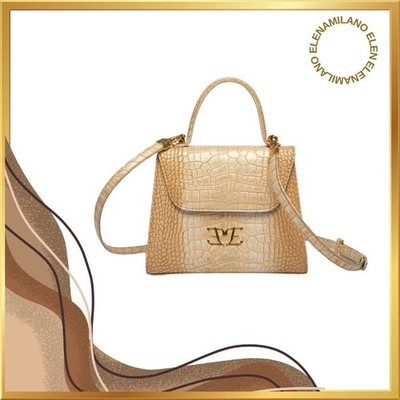 Women's Luxury Made in Italy Crocodile Effect Gold Gradient Bag, Shoulder Strap