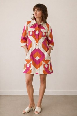 Diane von Furstenberg Retro Mod Go-Go 60s Style Shirt Dress Womens 4 Geometric