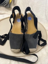 Franco Sarto Britney Ankle Strap Women Wedge Black/gray Espadrilles size 7.5